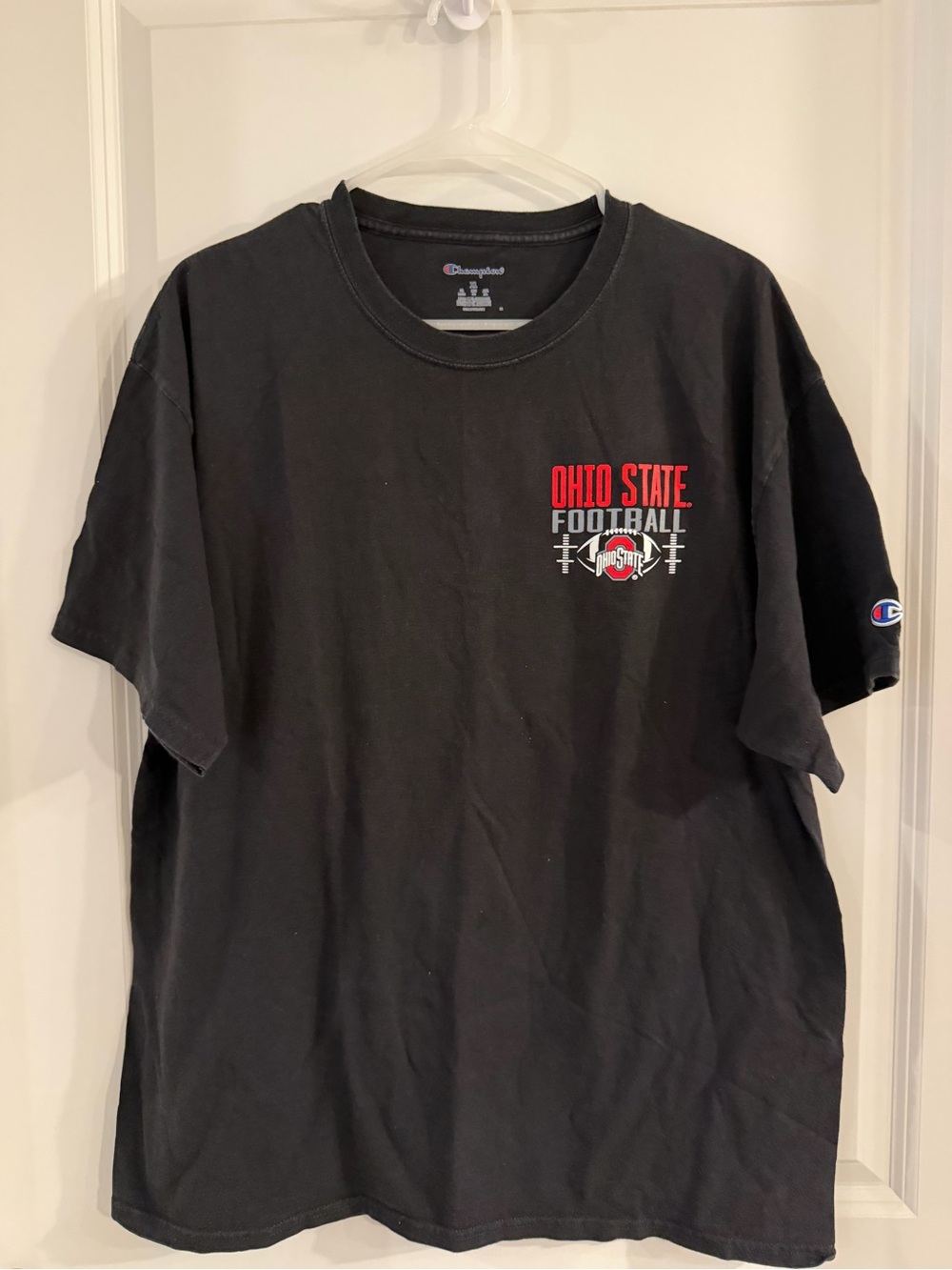 Champion Black Ohio State Football Tee with Red Logo - 2023 Schedule Tee